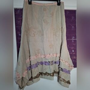 J Jill Nwts 100% Linen Embroidered Floral Details Size 10